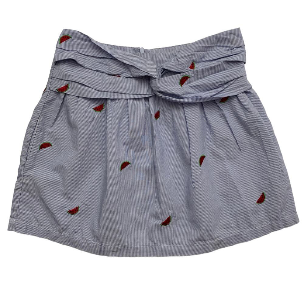 ELA Blue Seersucker Watermelon Embroidered Mini Skirt Small